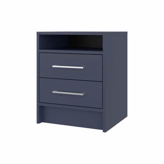 Dtwnek 2 Drawer End Table Beside Table with Open Shelf, Wood Nightstand for Living Room, Bedroom, Navy Blue