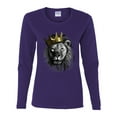 thumbnail image 2 of Wild Bobby, King Lion with Gold Crown Art, Animal Lover, Women Graphic Long Sleeve Tee, Purple, XX-Large, 2 of 4
