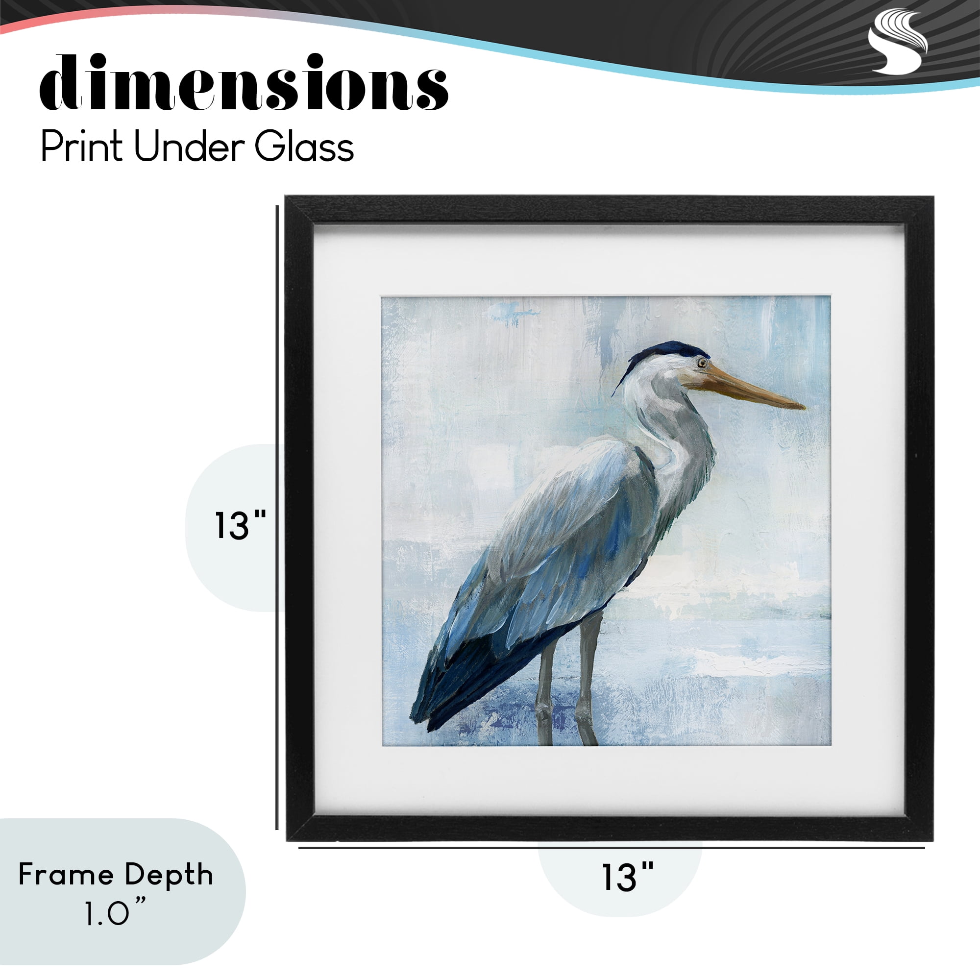 Stupell Industries Serene Blue Heron In Aqua Black Framed Print Under Glass, design by Nan