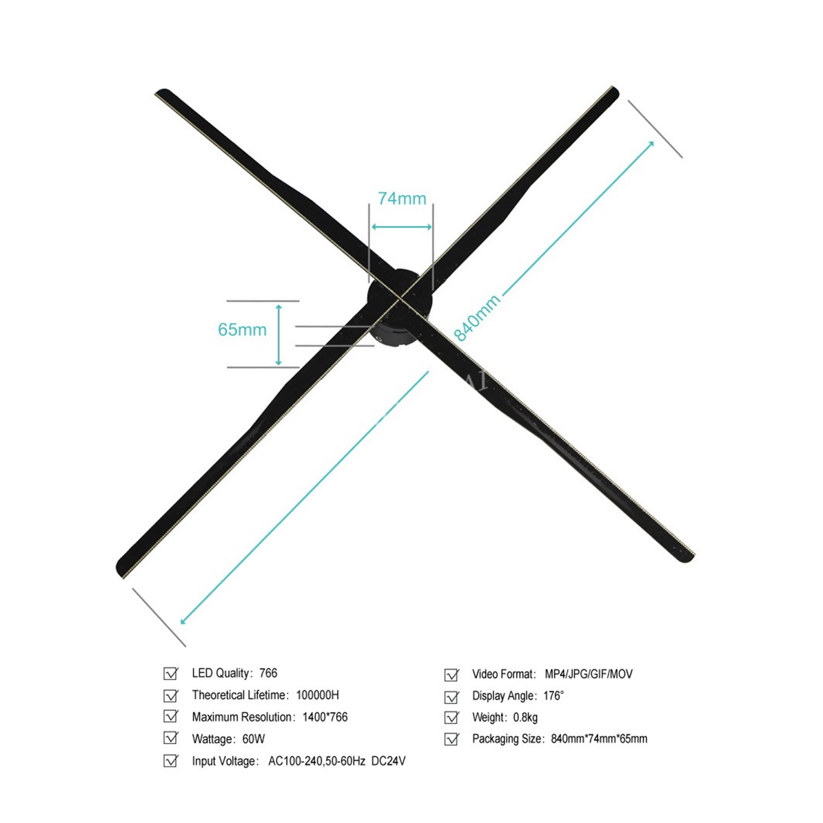 84cm Wifi 3D Hologram Projector Light Advertising Display LED Fan Holographic Lmaging Lamp 3D Remote Hologram Player ,Holographic Video Projector