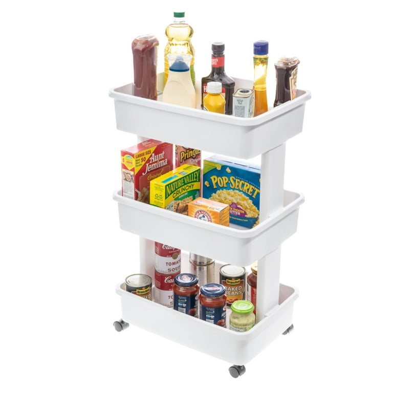 Mainstays 3-Tier Plastic Rolling Laundry Cart, Arctic White, 17.3W