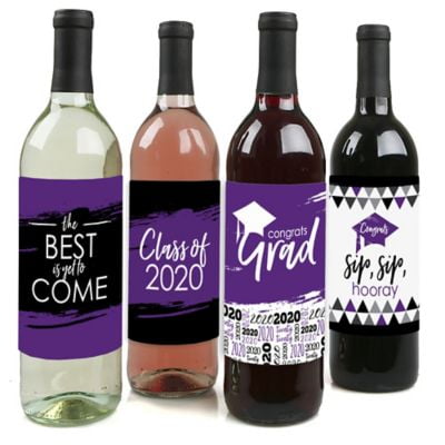 Purple Grad - Best is Yet to Come - Purple 2019 Graduation Party Decorations for Women and Men - Wine Bottle Label Stickers - Set of (Best Party Games For Adults 2019)
