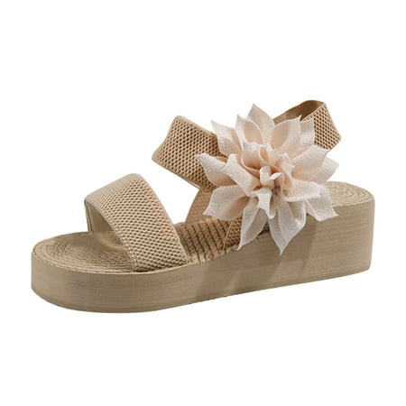 

YanHoo Wedge Sandals for Women Espadrilles Dresssy 2023 Bohemia Elastic Ankle Strap Sandals Open Toe Summer Wedding Platform Shoes Sandal