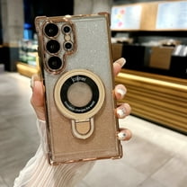 Phone Case for Samsung Galaxy Note 20 Case, [Compatible with MagSafe] Magnetic Clear Glitter for Women Men Cute Bling Cover for Galaxy Note 20 Case Silicone Slim with Stand Ring, Gold