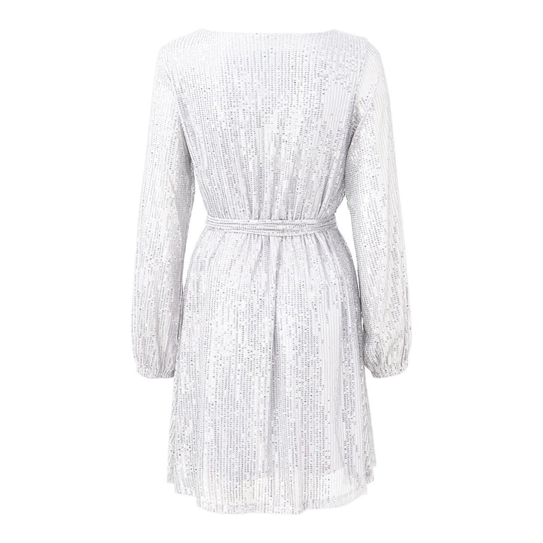 white sequin holiday dress Ellina Sequin & Floral Embellished Mini Dress White
