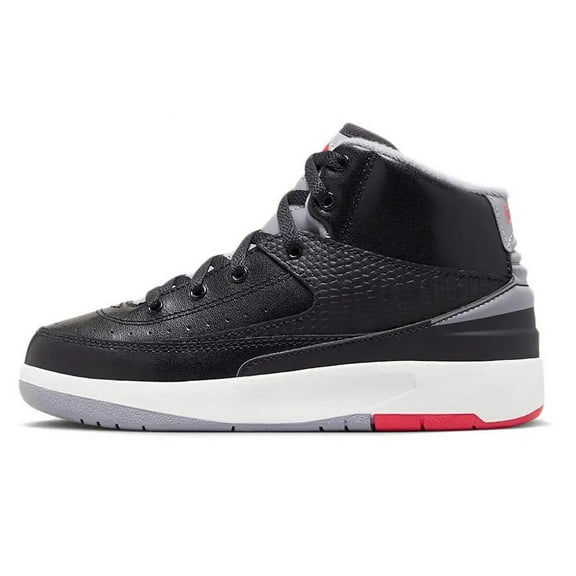 Little Kid's Jordan 2 Retro Black/Cement Grey-Fire Red (DQ8564 001) - 11