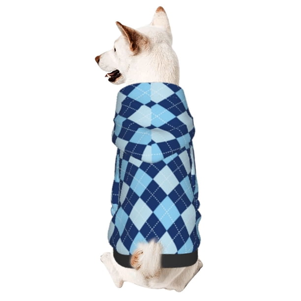 Fotbe Blue Squares Sudadera con Estampado para Perros Pequeños – Suéter con Capucha para Mascotas, Tela Suave de Forro Polar con Bolsillo-Large