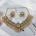 thumbnail image 6 of Indian Bridal Jewelry Set for Women Antique Oxidized Gold Plated Choker Necklace with Cubic Zirconia Jhumka Tassel Earrings Traditional Wedding Party Festival Wear Boho Ethnic Statement Jewelry, 6 of 12