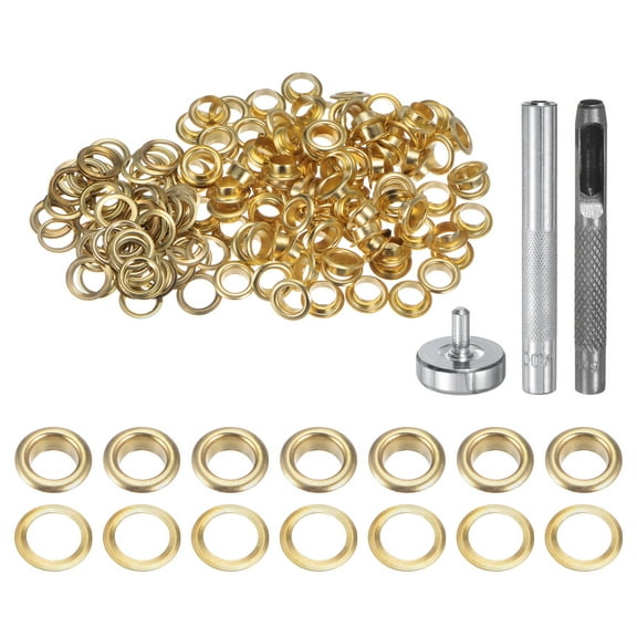 Uxcell 100pcs Grommet Tool Kit 6mm Grommet Eyelet Set with Hole Hollow Punch, Grommet Setter Tools, Gold Tone
