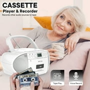 Boombox CD and Cassette Player,Casette Tape Recorder with Remote,AM FM Radio, USB Playback with Earphone Jack, 5.1V Bluetooth Speaker, Battery Operated or AC Powered for Home