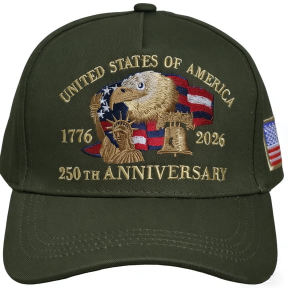 250th Anniversary USA Hat - Bald Eagle Embroidery Patriotic Baseball Cap, Eagle & Liberty 250 Year American Anniversary Hat,Green