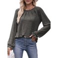 thumbnail image 2 of Camisas de Larga para Mujer, Moda Otoño 2025, Blusas Elegantes e Informales, Blusas Tipo Túnica Plisadas con Cuello Redondo. Gris Oscuro S, 2 of 10