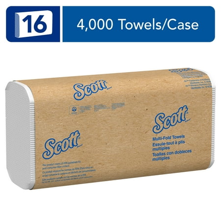 Scott® Multifold Paper Towels (01804)  with Absorbency Pockets™  9.2  x 9.4  sheets  White (250 Sheets/Pack  16 Packs/Case  4 000 Sheets/Case)