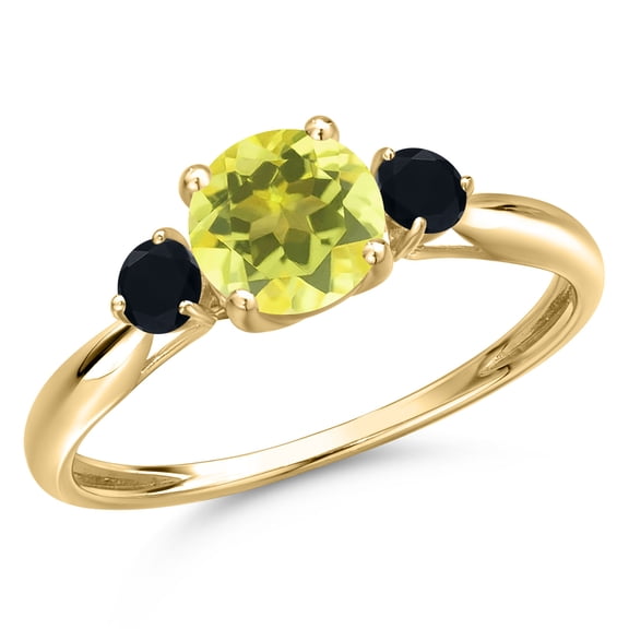 Gem Stone King 10K Yellow Gold Canary Mystic Topaz and Black Onyx 3-Stone Ring for Women | 1.20 Cttw | Round 6MM | Gemstone November Birthstone | Size 9