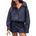 thumbnail image 2 of Gynyvoja Women Polka Dot Jacket Stand Collar Cropped Jackets Zip Up Coat Casual Spring Jacket with Pockets Navy Blue XS, 2 of 9