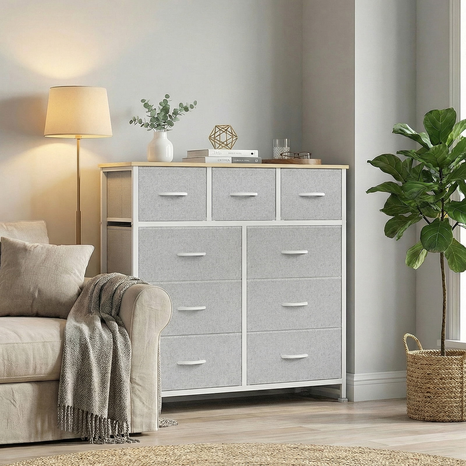 CONCETTA 9-Drawer Fabric Dresser Storage Chest for Bedroom, Closet, Storage Furniture for Adults, Light Gray