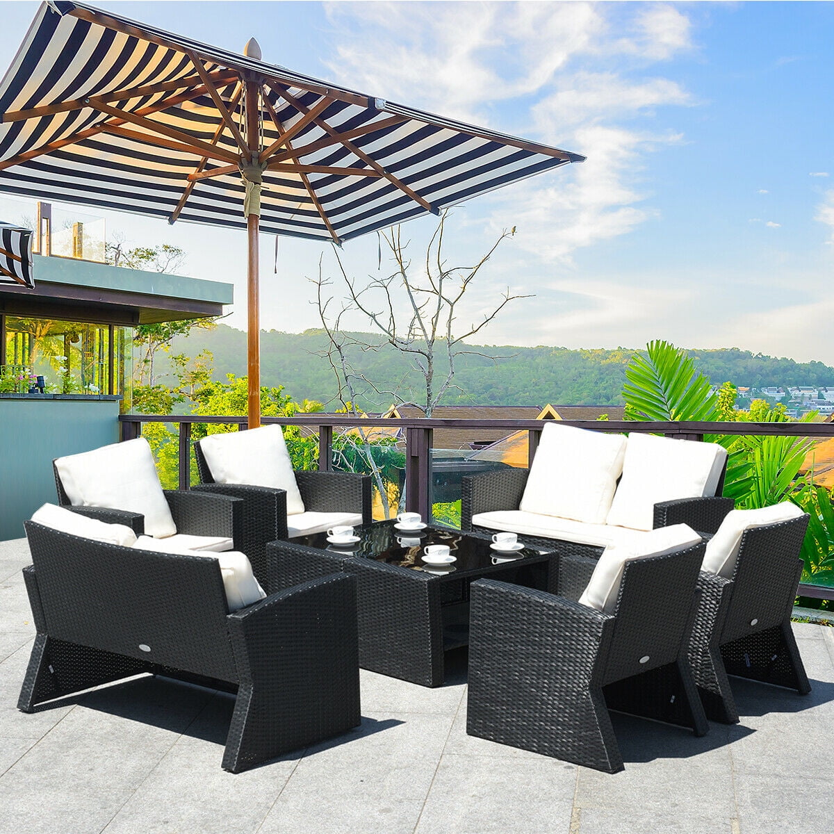 Gymax 8-Piece Rattan Wicker Patio Conversation Furniture ...