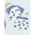thumbnail image 5 of Musuos Toddle Boy Casual Shorts Set 0-3 Years Ocean Turtle Print Round Neck Raglan Shirt Drawstring Pockets Elastic Waist Short Outfit, 5 of 10