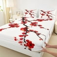 thumbnail image 3 of jejeloiu Japanese Style Twin Sheet Sets,Red Plum Flowers Twin Fitted Sheet,Cute Floral Blossom Flat Sheet For Adults,Luxury Bedroom Decor,3-Piece, 3 of 7