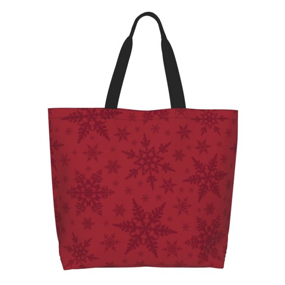 Gaeub Christmas Red Snowflakes Tote Bags for Women,Large Capacity Bag Reusable Grocery Shoulder Bag with Inner Pockets