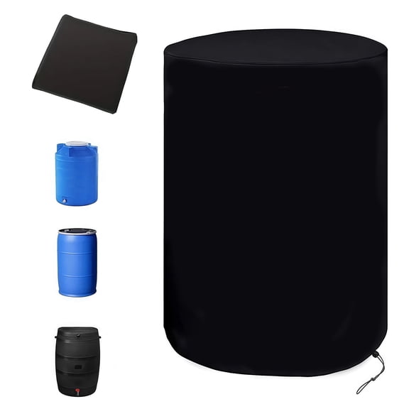 55 Gallon Drum Cover Water Storage Barrel Cover Outdoor Waterproof Rain Barrel Protector Rain Guard Lid Bucket Drum Shield with Drawstring 210D Oxford for Plastic Steel Water Collector