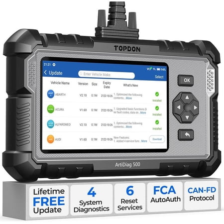 TOPDON AD500 OBD2 Scanner Automotive Diagnostic Scan Tool Oil/SAS/Throttle Reset Engine/ABS/SRS/Transmission, AutoVIN, Car Check Engine Code Reader with Battery Test, Lifetime Wi-Fi Free
