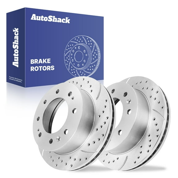 AutoShack Front Vented Drilled & Slotted Silver Zinc Coated Brake Rotors 2-PC Set Replacement for 2011-2025 Chevrolet Silverado 2500 HD 2011-2025 GMC Sierra 2500 HD SilverShield Pro 13.99" (355.3 mm)