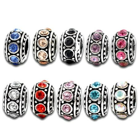 48 Rhinestone Silver Plated Metal Rondelle Spacer, Loose Beads, 11mm Mix Crystal Stones 4.5mm Hole Fit European Style Chain