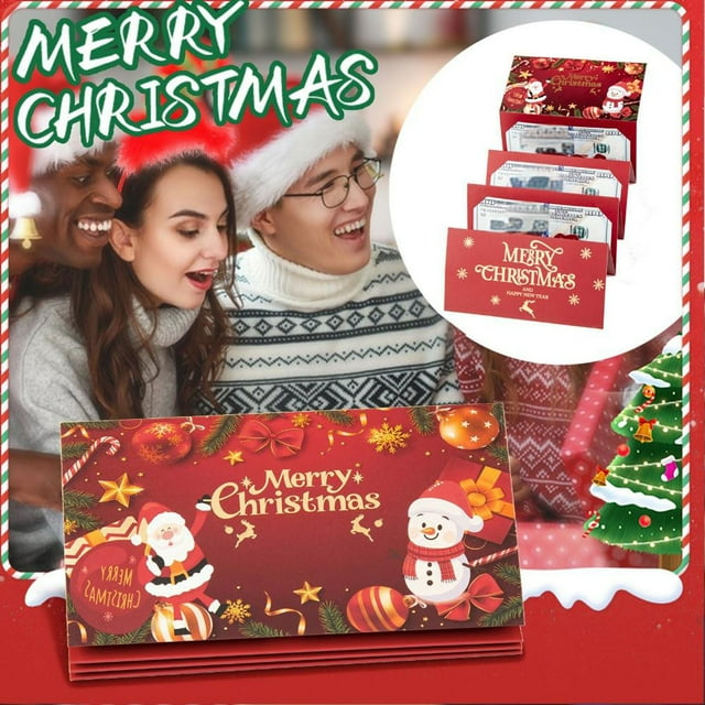 Enveloppe d'Argent de Noël Père Noël 6 Fentes - Portefeuille d'Argent de Noël Porte-Cartes-Cadeaux des Fêtes, Boîte à Billets Enveloppe Rouge Dépliable Bricolage Portefeuille Réutilisable