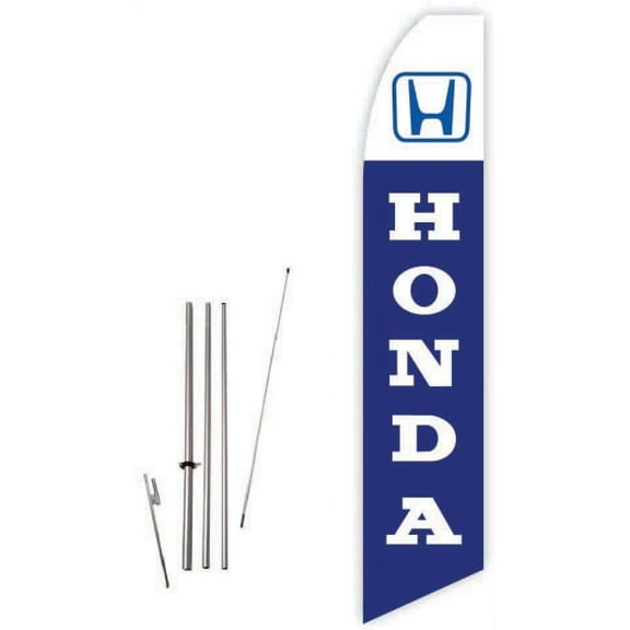 Super Novo Feather Flag (Blue) for Honda Dealership - Complete with 15ft Pole Set and Ground Spike