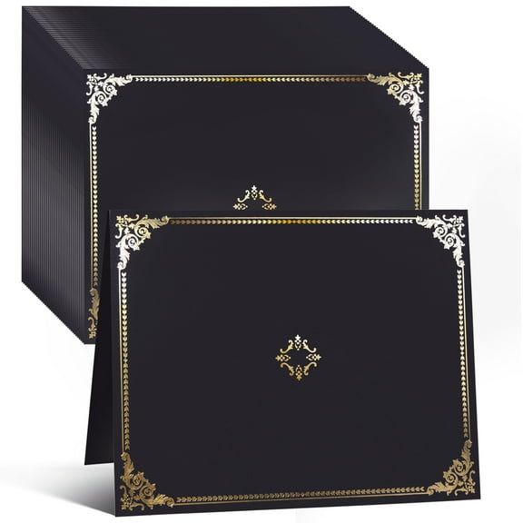 Certificate Holders, Black Certificate Frame Diploma Covers with Gold Foil Border for Letter Size 8.5x11 Inches Award Certificate Papers and Documents, 25pack