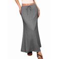 thumbnail image 3 of Linen Flared Maxi Skirt with Back Slit - Elastic Waist Drawstring Long Flowy Ankle-Length Skirt Dark Gray XXL, 3 of 9