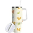 thumbnail image 2 of 30 oz Tumbler with Handle Lid and Straw Insulated Water Tumbler Stainless Steel Water Cup Mug Bottle Reusable Cup Holder Friendly Butterfly and Leaves, 2 of 6