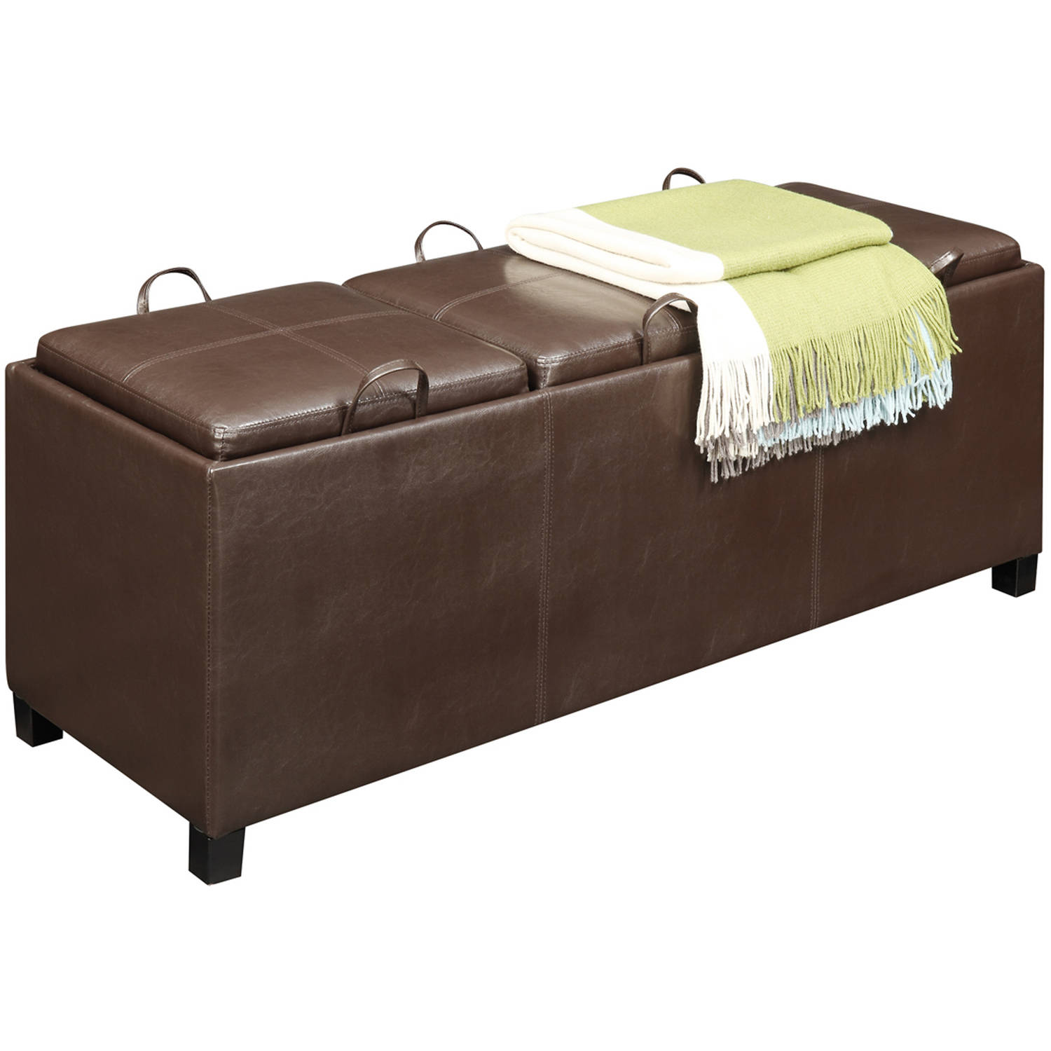 Designs4Comfort Faux Leather Storage Bench with 3 Tray Tops, Espresso - image 4 of 6