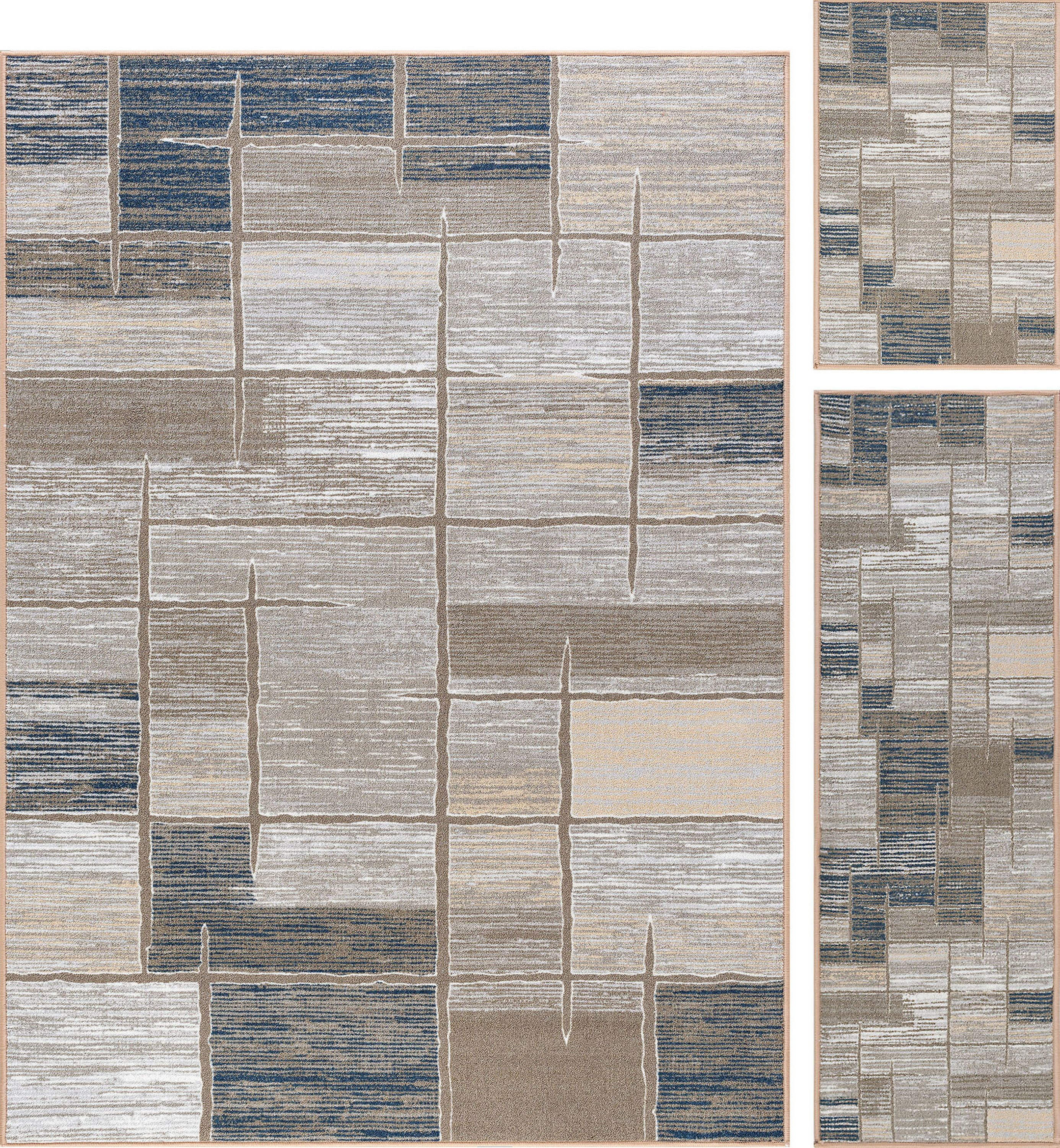 Contemporary Area Rug (3-Piece Rug Set: (5' x 7', 20'' x 60'', 20'' x 32'')) Abstract Taupe, Beige Indoor Set Easy to Clean
