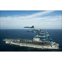 24"x36" Gallery Poster, Blue Angels over aircraft carrier USS George H.W. Bush (CVN 77)