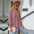 thumbnail image 2 of SWSMCLT Women's Soft Long Sleeve Blouse Summer Fall Top Tunics Casual Loose T Shirt Lightweight Square Neck Bishop Sleeve Dark Pink Large, 2 of 5