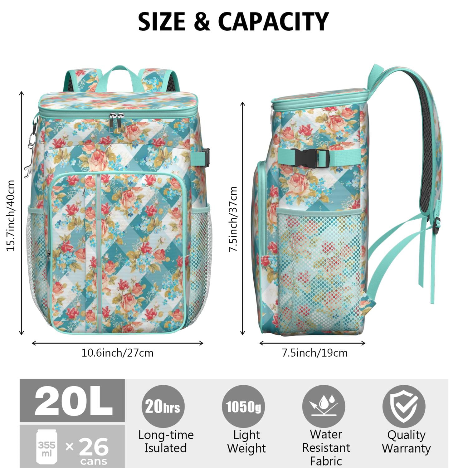 Travel Cooler Bag - Pioneer Flower Camping Beer Cooler Backpack with Bottle Opener- Waterproof Insulated Picnic Backpacks - Cooler Bag for Beach