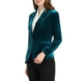thumbnail image 5 of INSPIRE CHIC Women's Velvet Blazer Solid Color Shawl Collar One Button Wear-to-Work Suit Jacket M Lake Blue, 5 of 8