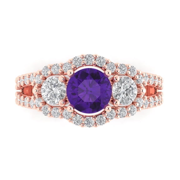 Three-Stone Engagement Ring for Women - 2.16ct Natural Amethyst in 18K Rose Gold Promise Ring