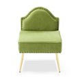 thumbnail image 2 of Upholstered Pleated Velvet Accent Chair with Gold Metal Legs, Tufted Dining Office Chair with Curved Design Backrest, Armless Slipper Chair with Copper Nail Head Trimming for Bedroom, Living Room, 2 of 5
