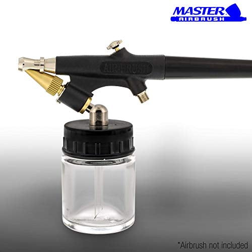 Master Airbrush (Pack of 10) TB-003 Empty 3/4 Ounce (22cc) Glass Jar Bottles with 60° Down Angle Adaptor Lid Assembly - Fits Single-Action Siphon Feed Airbrushes, Use with Master Badger Paasche, Iwata