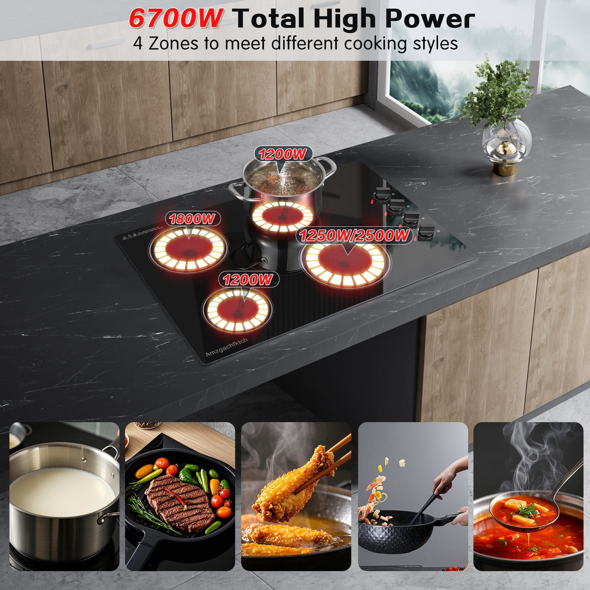 AMZGACHFKTCH 30 Inch Ceramic Cooktop with 4 Burners, 1200W, ETL Certified