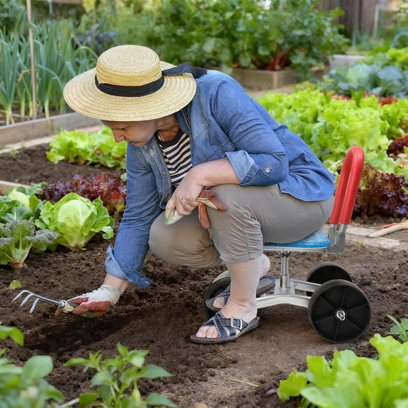 Gardening Stool – Rolling Garden Cart with Wheels – 360 °   Rotating Adjustable Seat, Heavy-Duty Garden Stool with 330 lbs Capacity, Ergonomic Gardening Seat for Planting, Weeding & Outdoor Yard Work