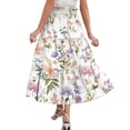 thumbnail image 4 of Women's Casual Drawstring High Waist Floral Pleated Flowy Maxi Skirt Purple Pink XL, 4 of 5