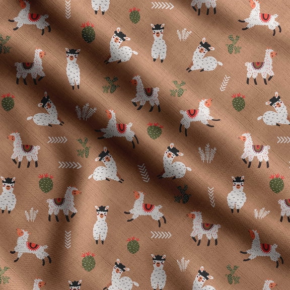 Soimoi Llama Alpaca Print, Silk Fabric, Decor Sewing Fabric by The Yard 42 Inch Wide,Decorative Fabric for Shirts Suits Ties, Tawny Brown