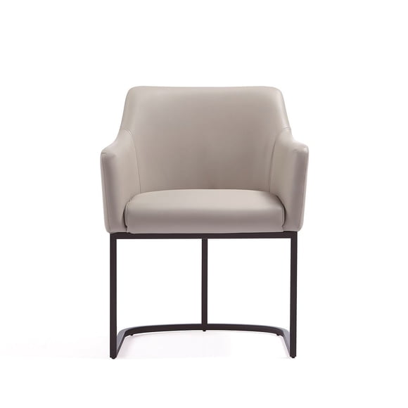 Manhattan Comfort Modern Serena Dining Armchair Upholstered in Leatherette with Steel Legs in Light Grey
