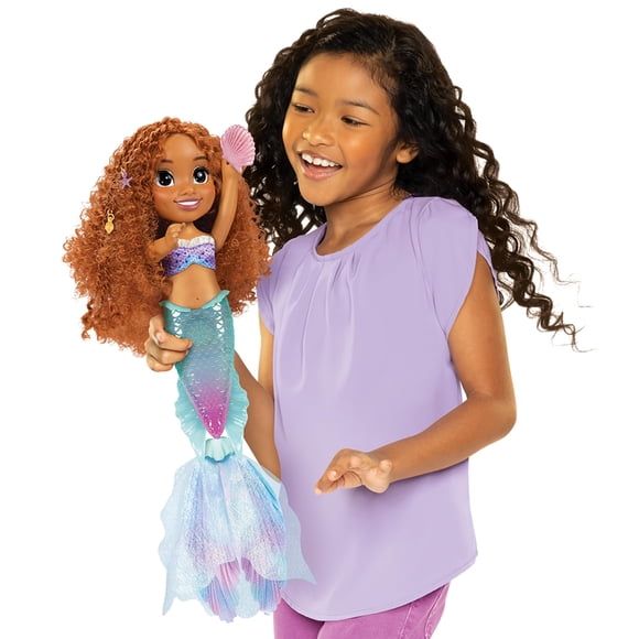 Disney La Petite Sirène Poupée Ariel avec Breloques pour Cheveux! Poupée Chantante et Parlante, Accessoires Activant la Musique et les Lumières Magiques - Jouez dans l'Eau et hors de l'Eau!