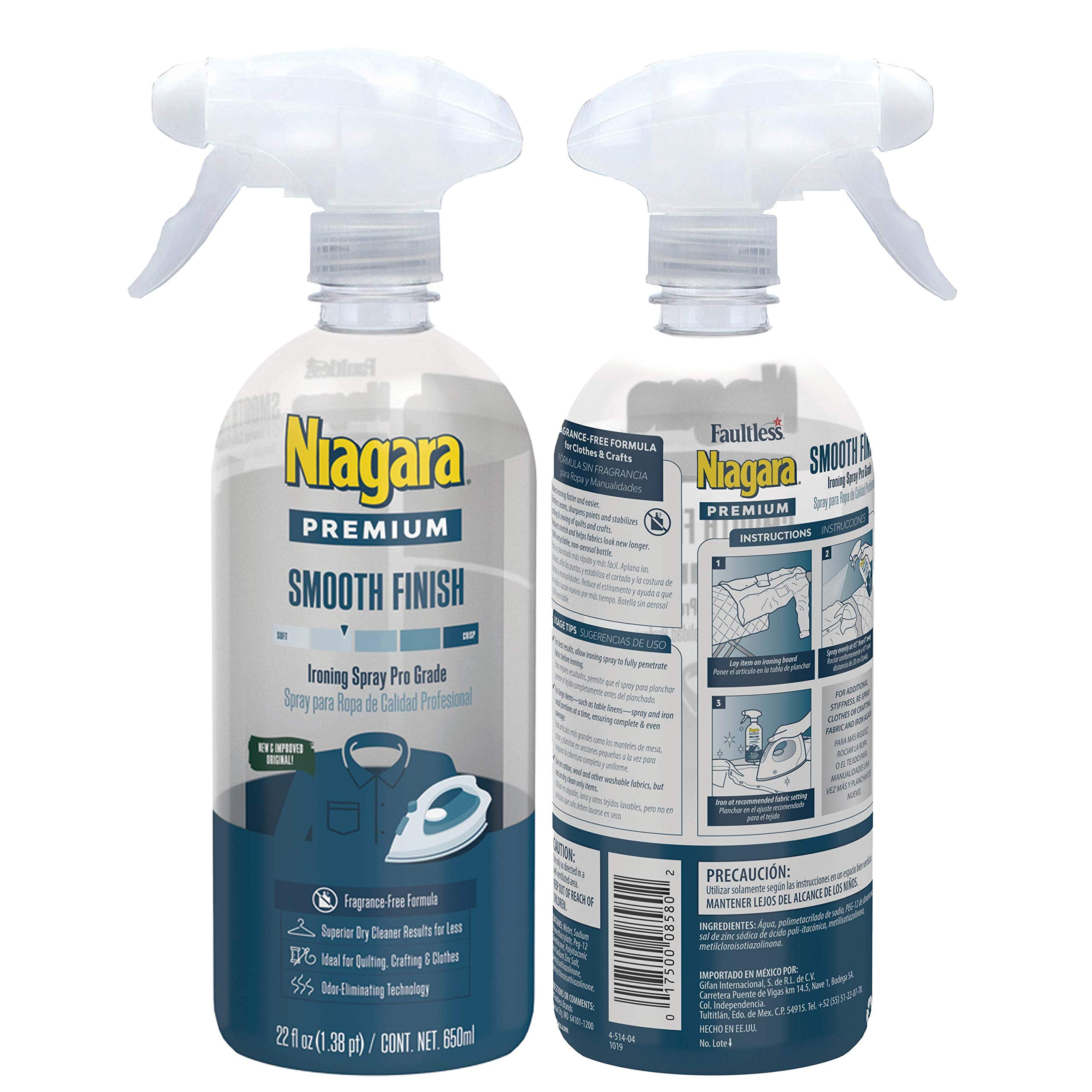 Niagara Spray Starch Trigger Pump Liquid Starch for Ironing, Reduces Ironing Time, 22 Ounce, 2 Count