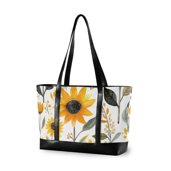 FORMRS Laptop Tote Bag for Women with 15.6" Computer Compartments Handbag, White Watercolor Sunflowers